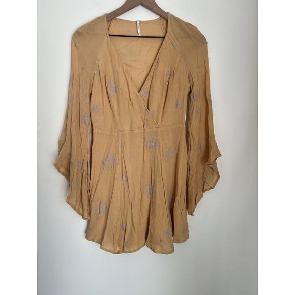 Free People Jasmine Bohemian Bell Sleeve Light Yellow Dress - Picture 2 of 4